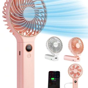 sweetfull Handheld Fan Portable Fan, 6-Speed Fan, LED Display Screen, Personal Mini Travel Fan With Backup Power Supply, USB Foldable Female Electric Fan Summer Cooling,Beach,Travel