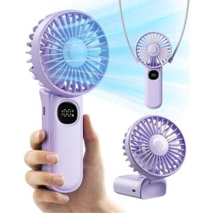 Purple 3-in-1 Portable Fan – 3000mAh, Handheld/Neck/Desk